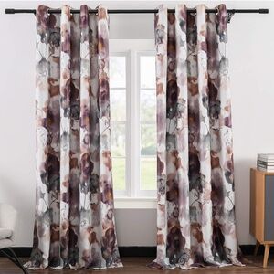Chic Floral Curtains in Purple, Grey and Brown 52 x 84, Set of 4